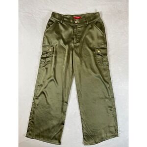 Guess Satin Cargo Pants Olive Green‎ High Rise Wide Leg Women's Size M